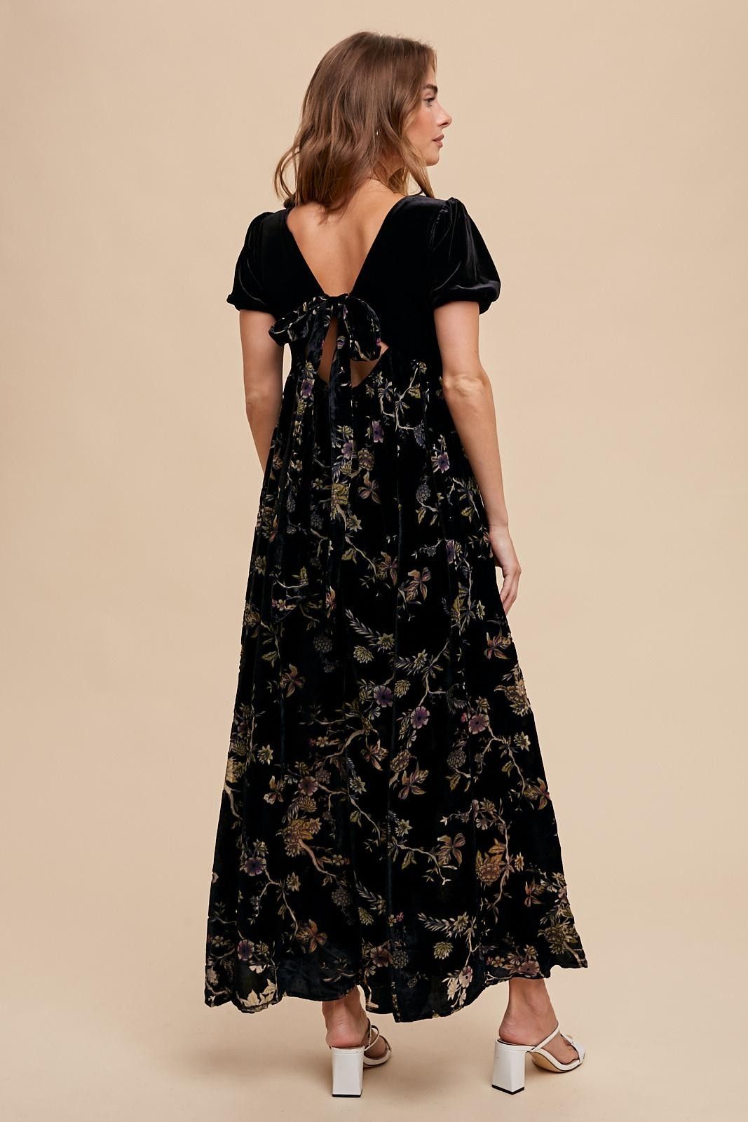 Black Floral Burnout Velvet Maxi Dress sold by Pinkblush product image thumbnail 3
