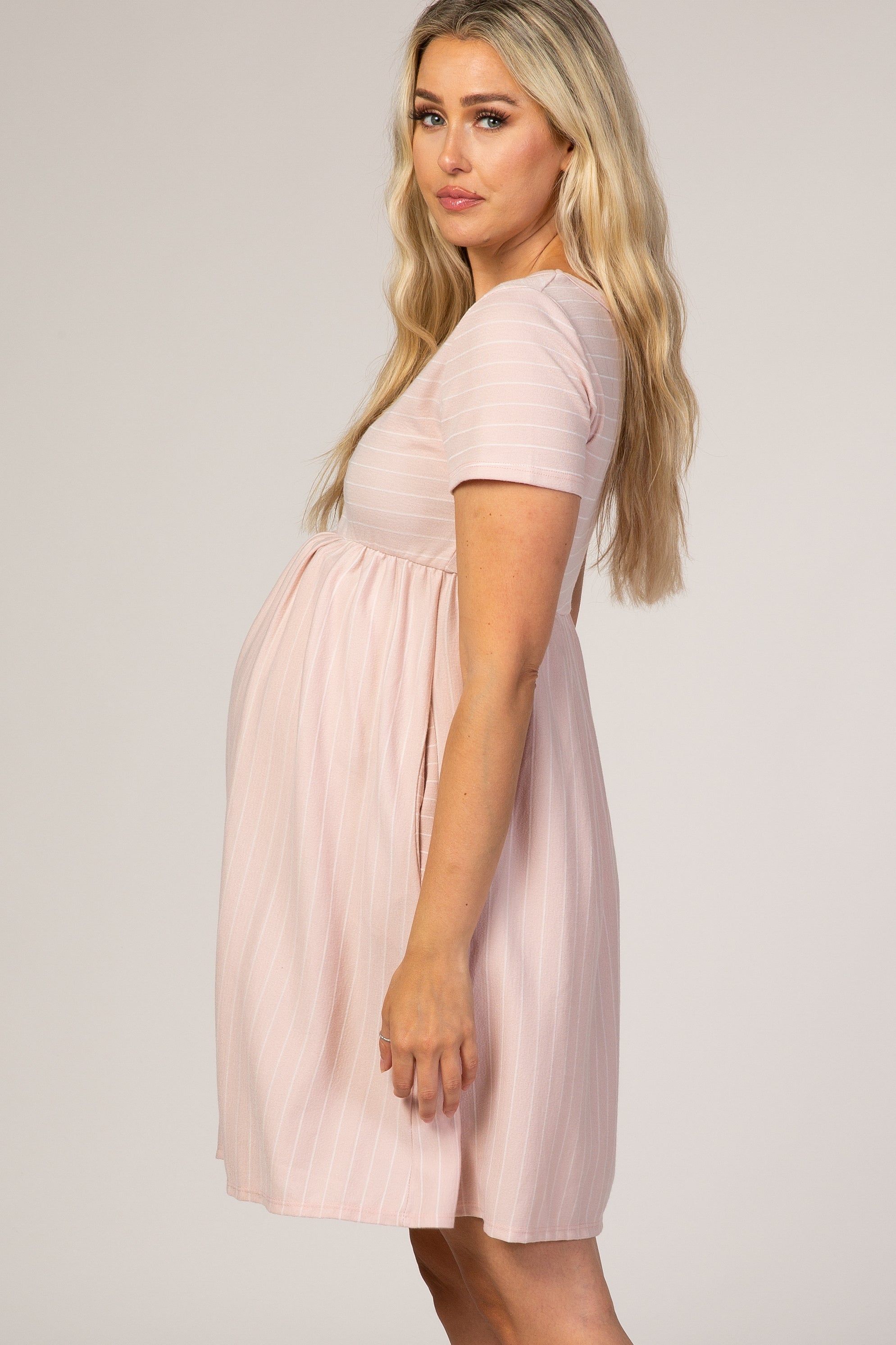 Pink Striped Maternity Babydoll Dress sold by Pinkblush product image thumbnail 3