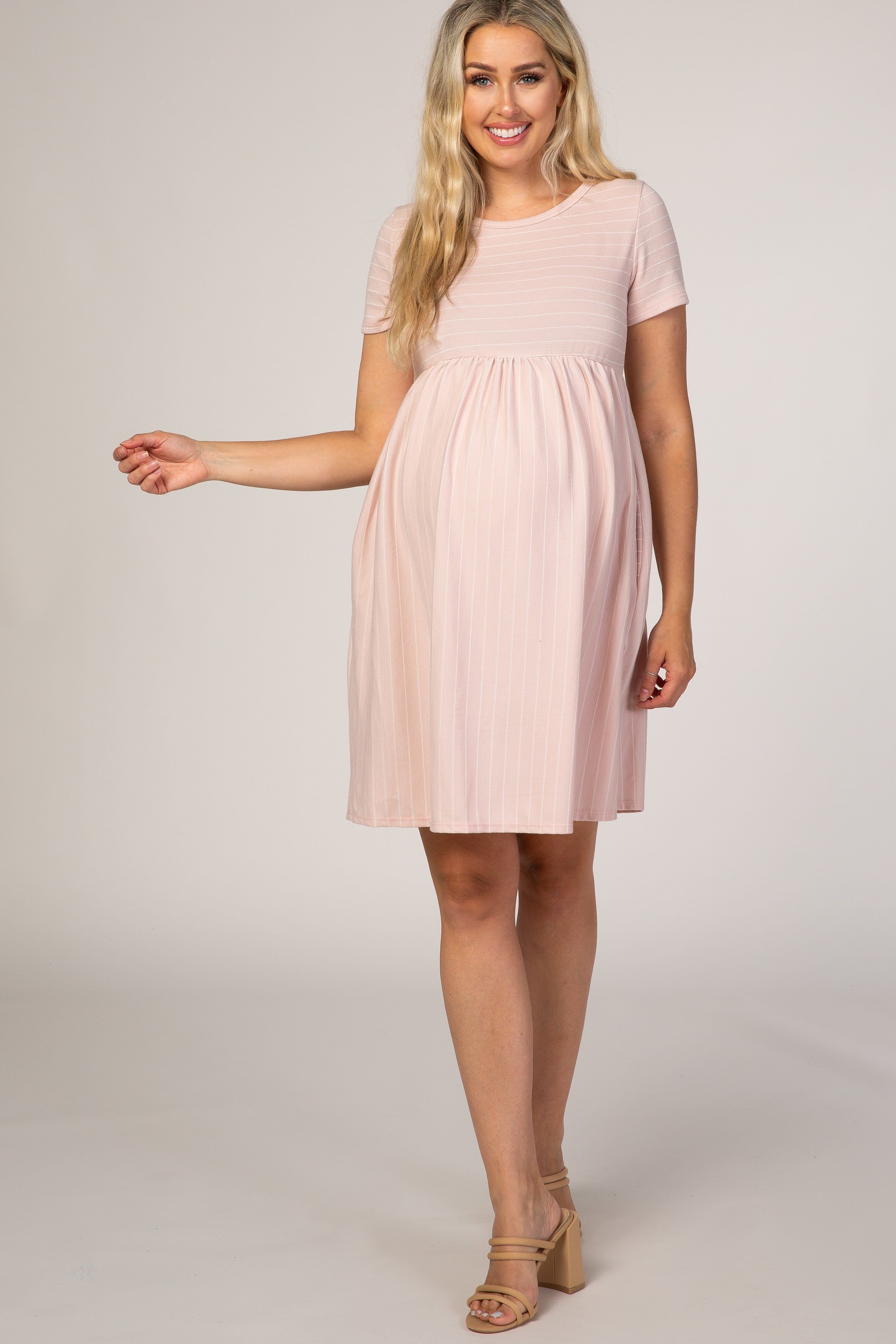 Pink Striped Maternity Babydoll Dress sold by Pinkblush