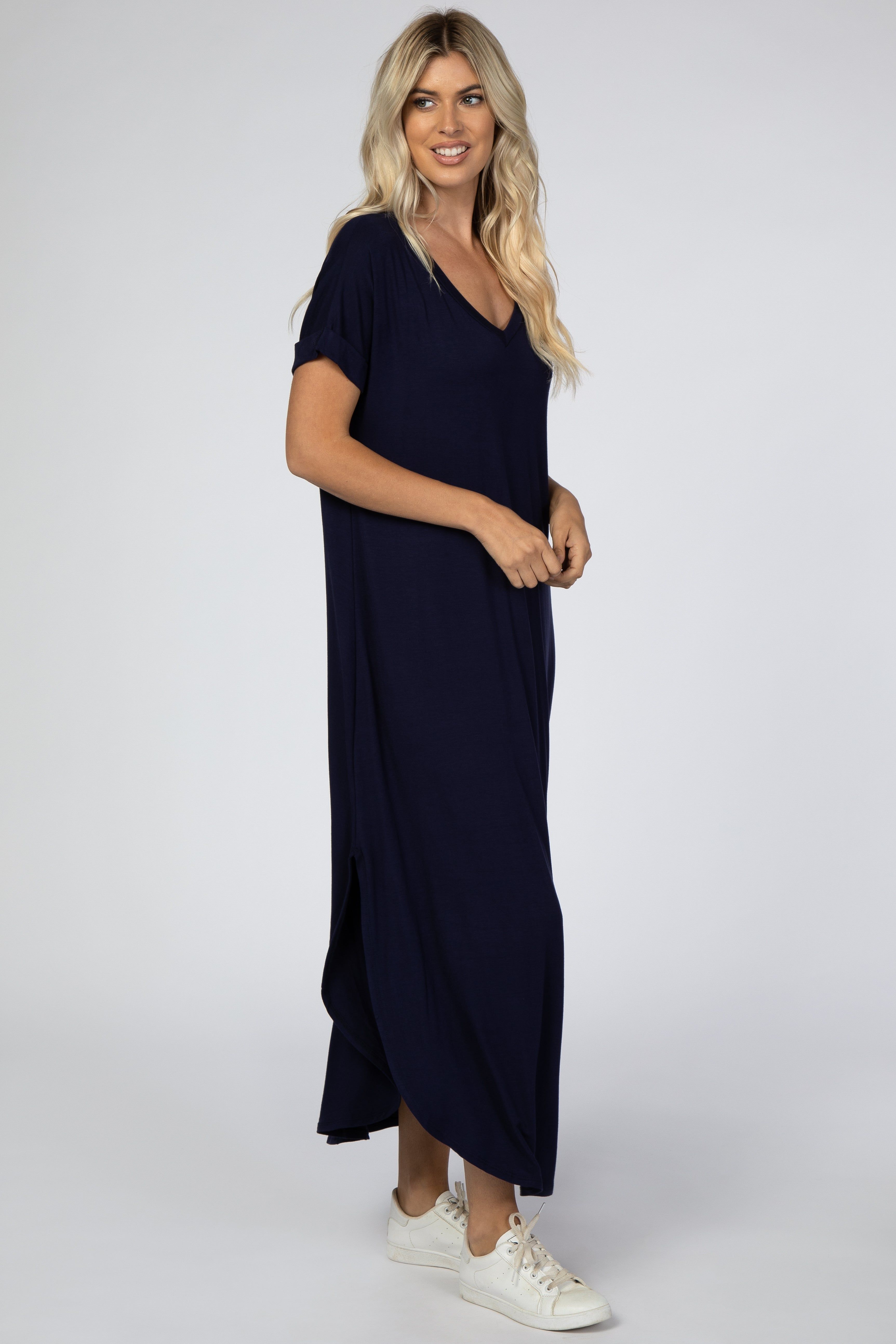 Navy Curved Hem Maxi Dress sold by Pinkblush product image thumbnail 2