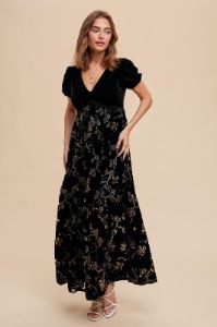 Black Floral Burnout Velvet Maxi Dress sold by Pinkblush