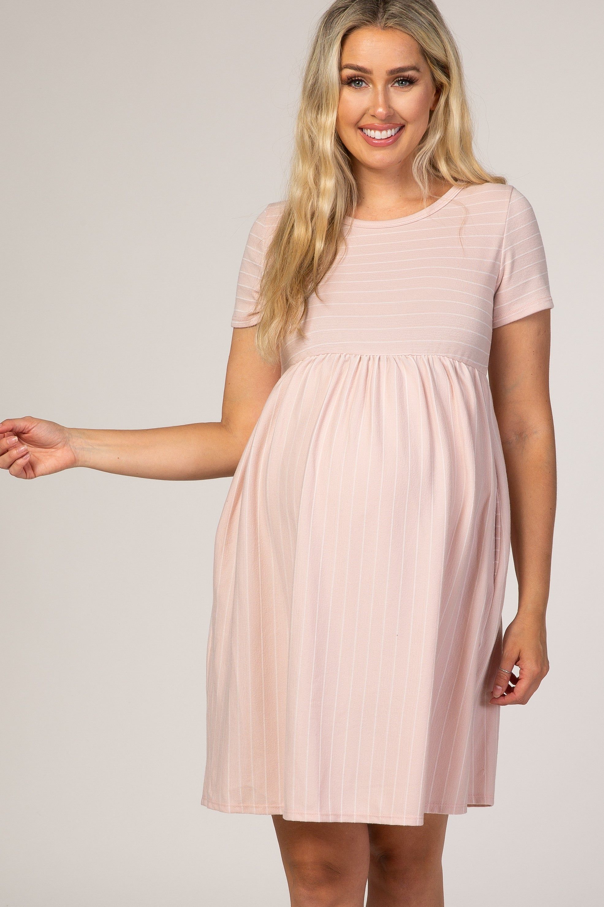 Pink Striped Maternity Babydoll Dress sold by Pinkblush product image thumbnail 2