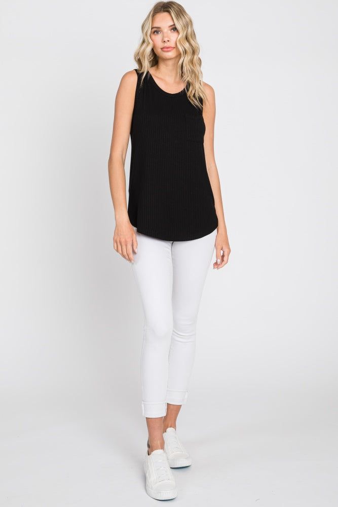 Black Ribbed Front Pocket Tank sold by Pinkblush product image thumbnail 4