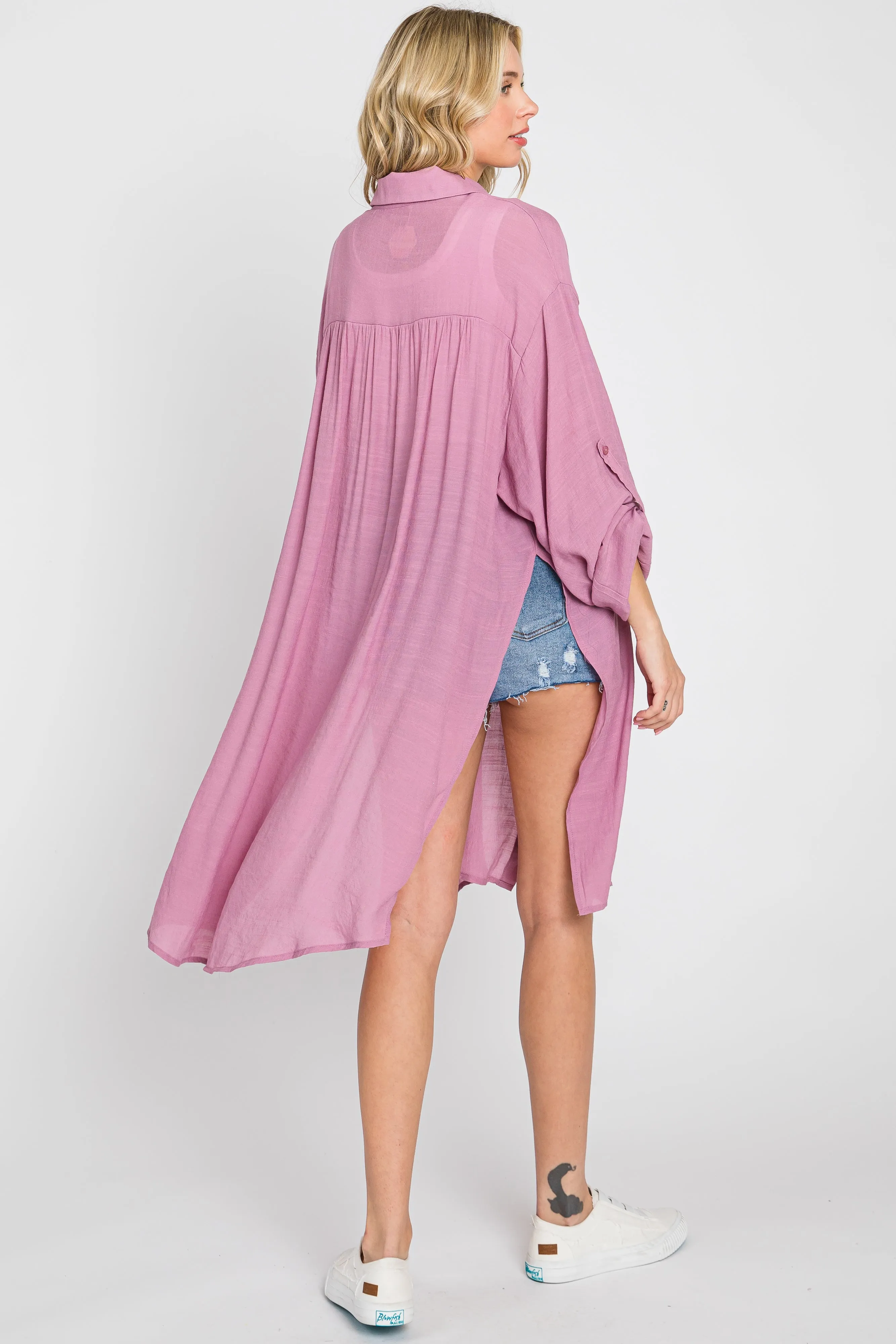 Mauve Button Front Side Slit Oversized Blouse sold by Pinkblush product image thumbnail 4