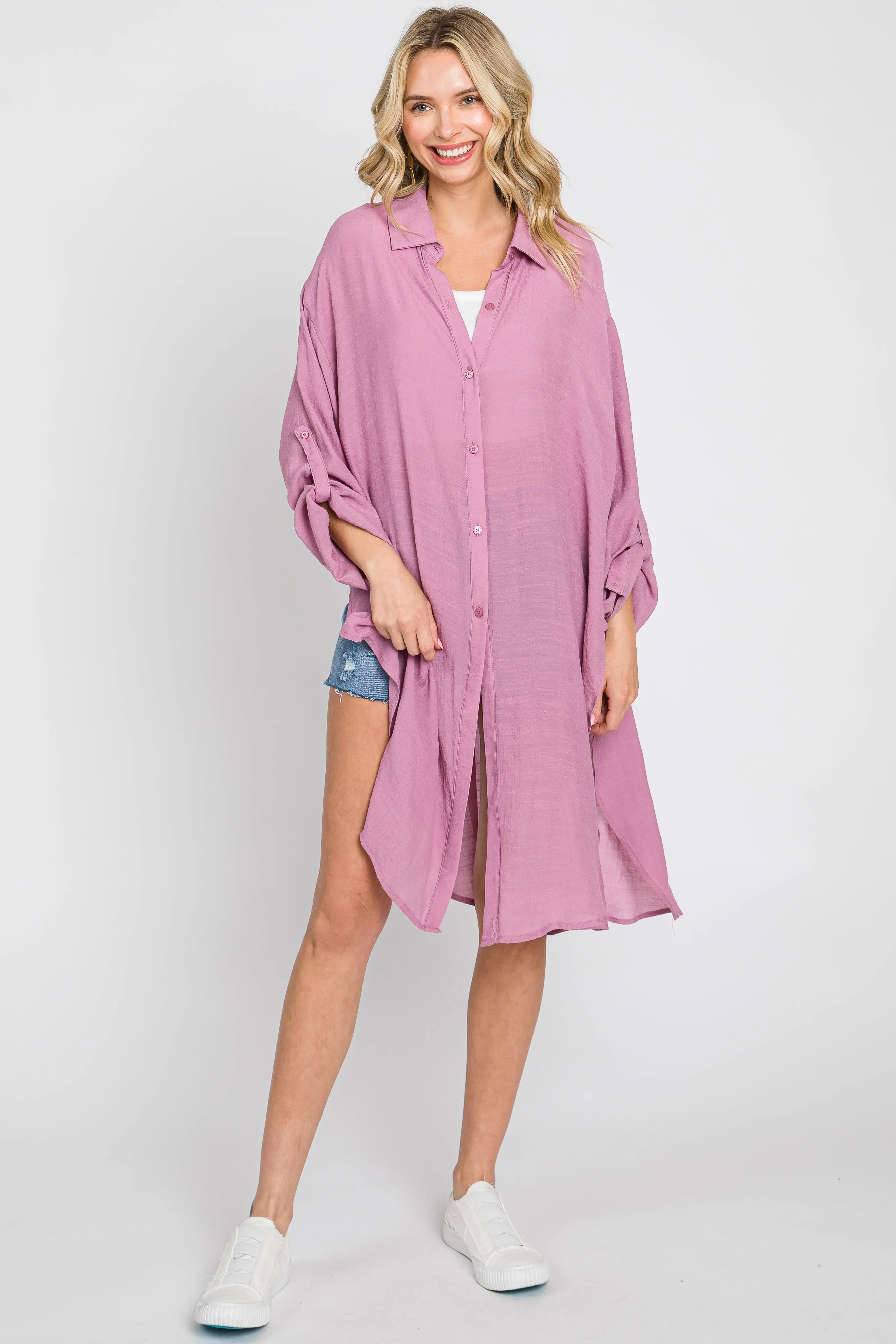 Mauve Button Front Side Slit Oversized Blouse sold by Pinkblush product image thumbnail 2
