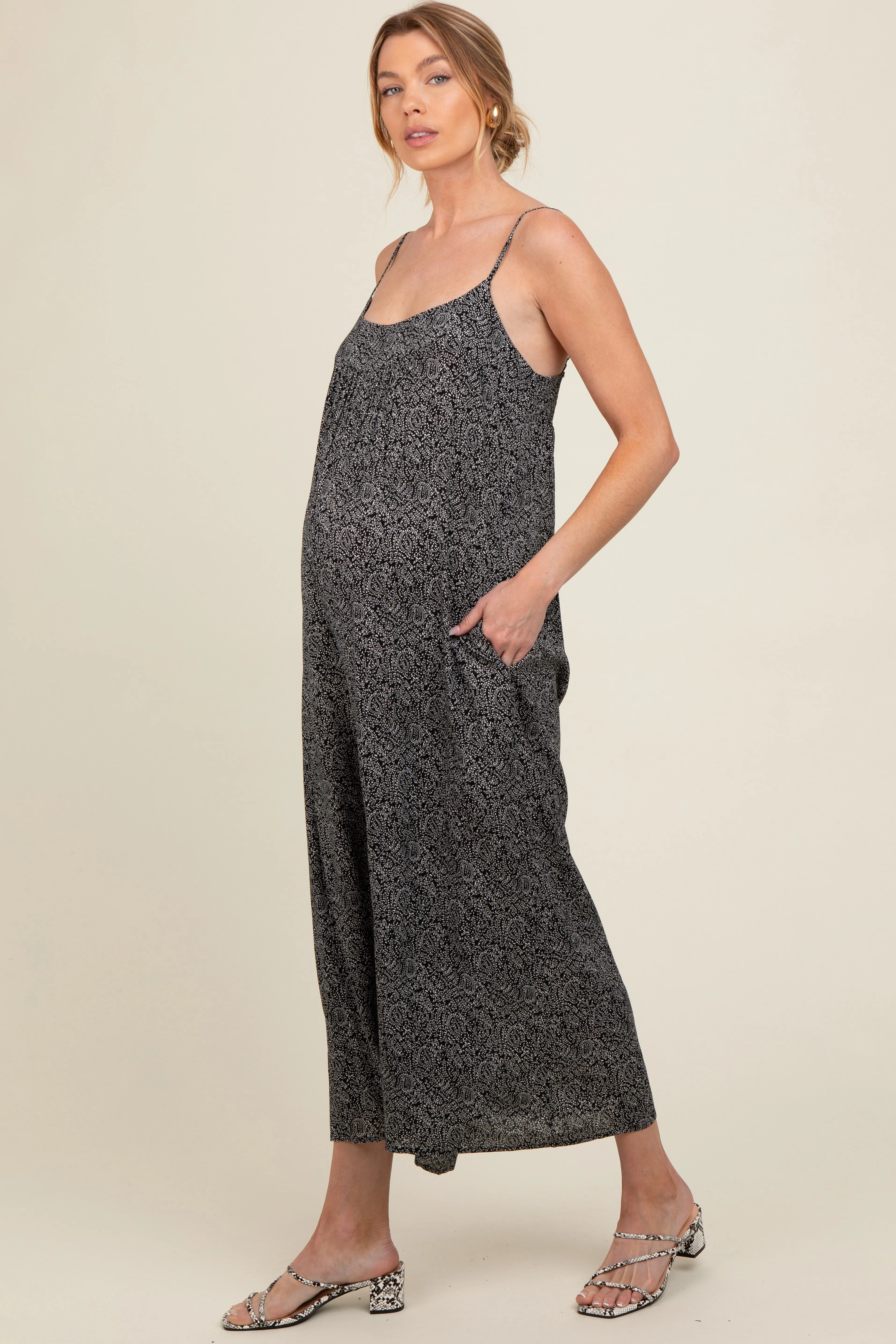Black Paisley Print Maternity Jumpsuit sold by Pinkblush product image thumbnail 3