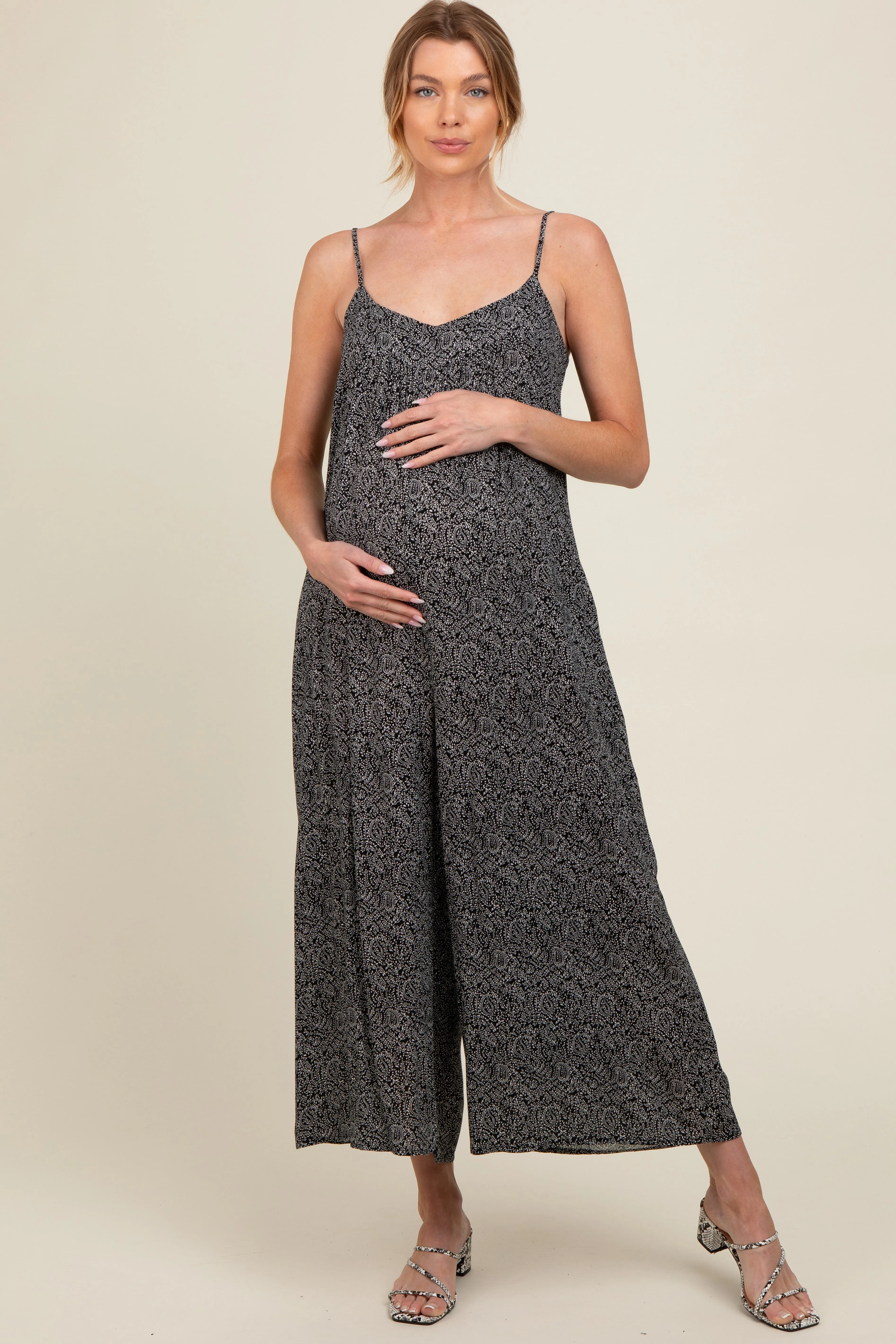 Black Paisley Print Maternity Jumpsuit sold by Pinkblush