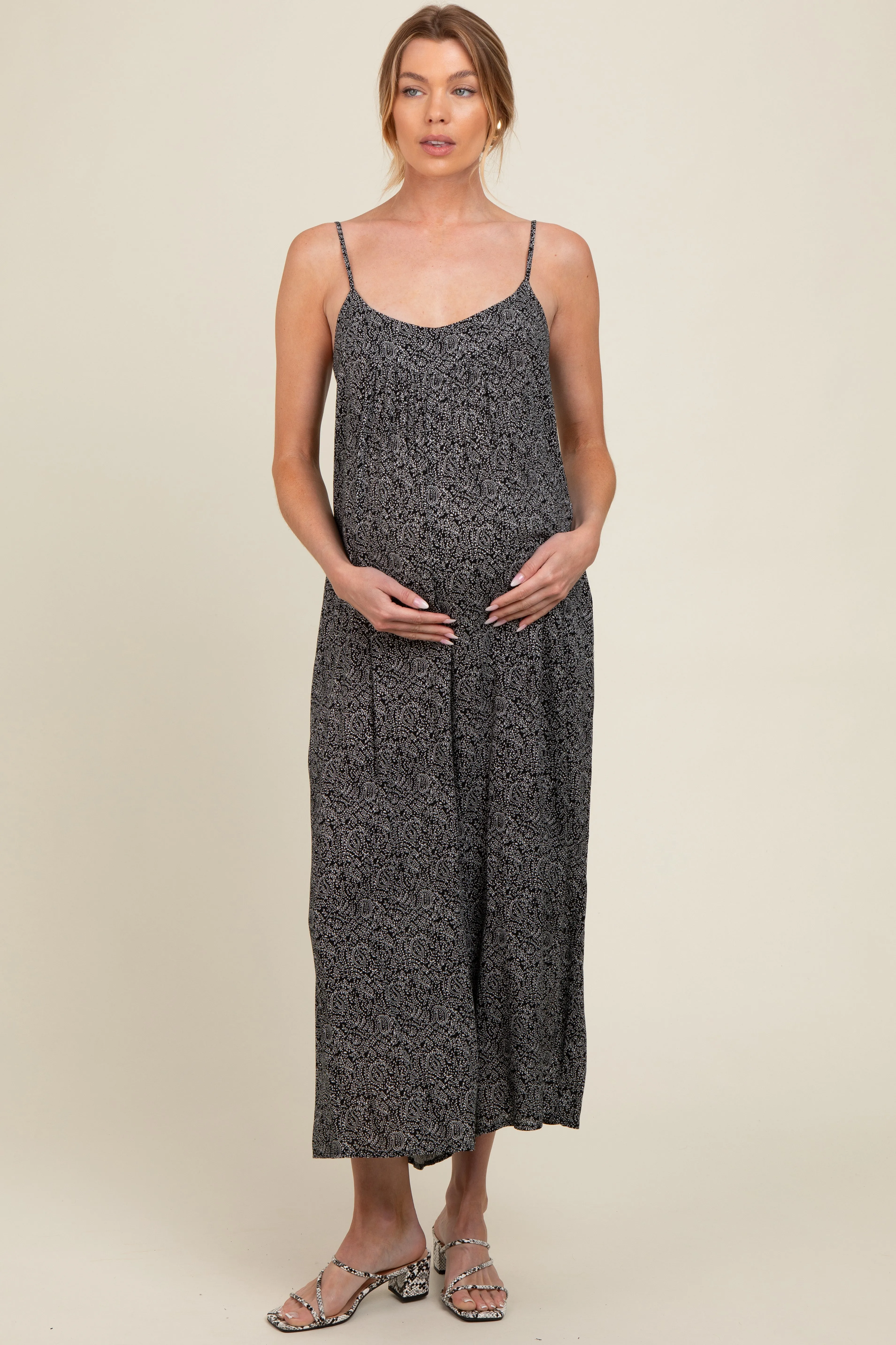 Black Paisley Print Maternity Jumpsuit sold by Pinkblush product image thumbnail 2