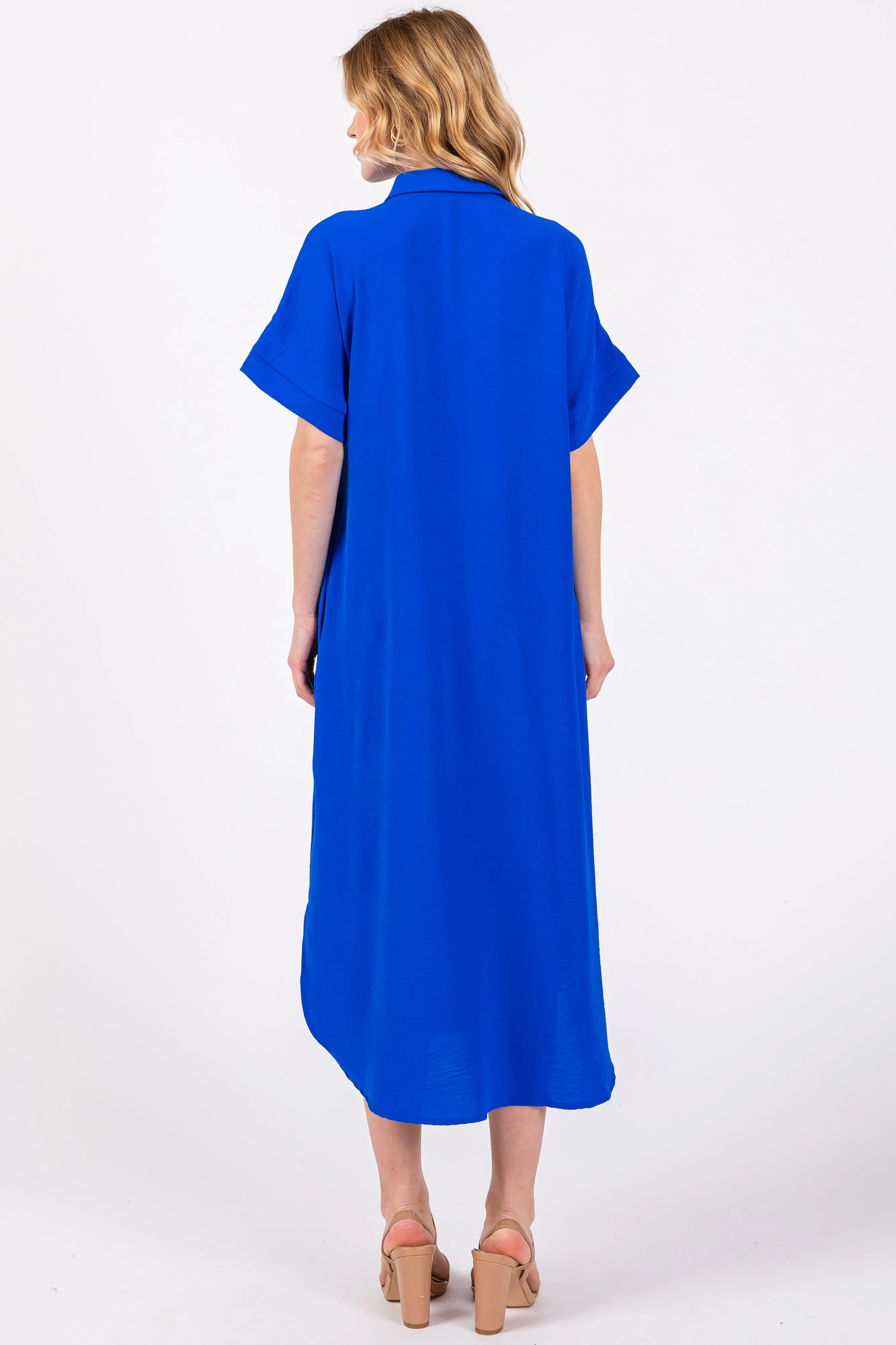 Royal Blue Button Down Front Pocket Midi Dress sold by Pinkblush product image thumbnail 3