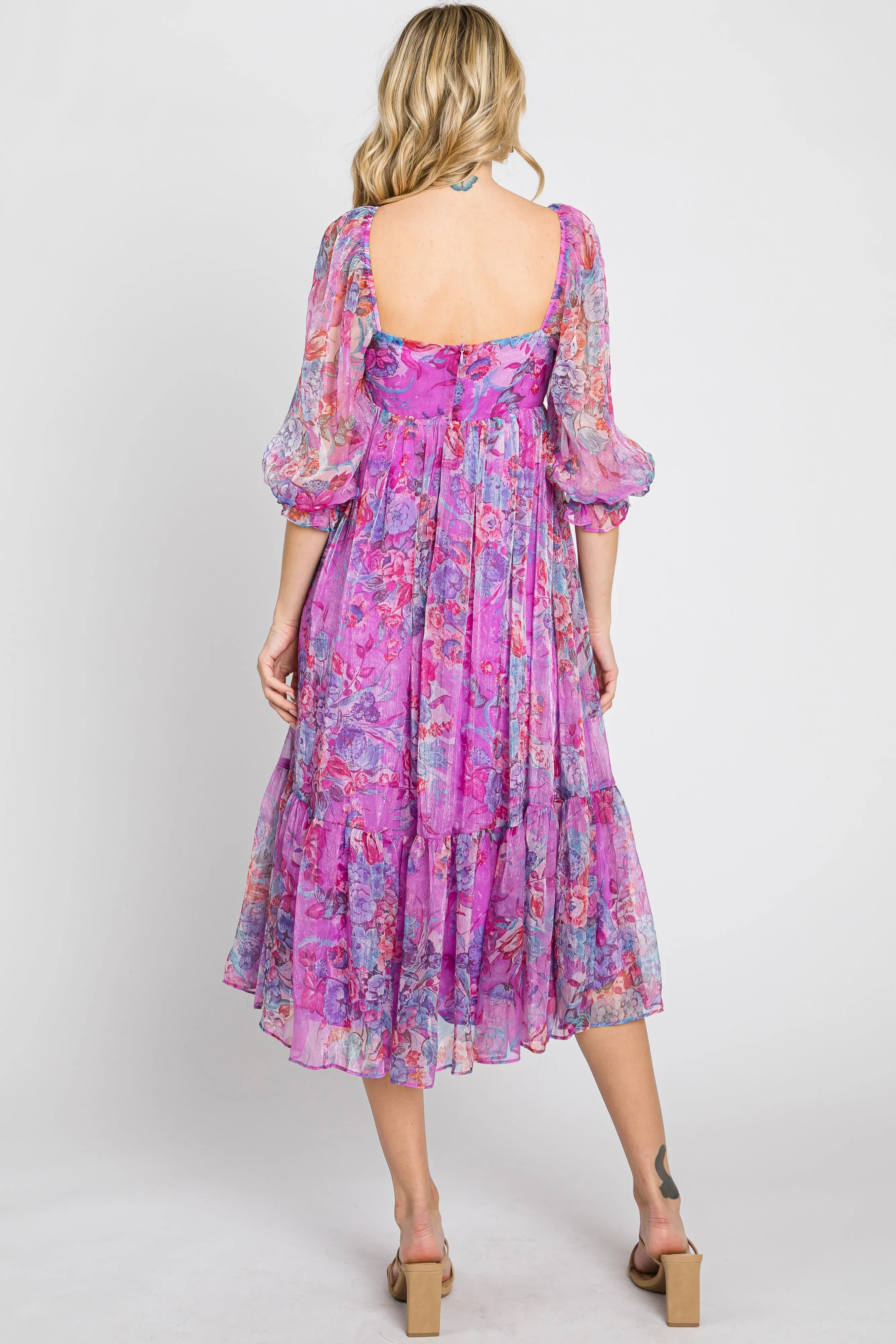 Pink Floral Shimmer Chiffon Midi Dress sold by Pinkblush product image thumbnail 3