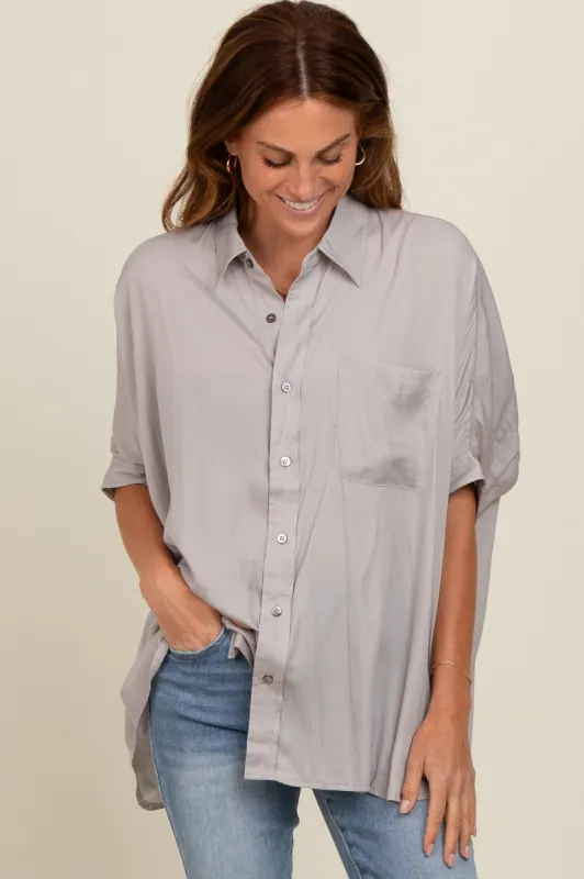 Grey Satin Oversized Shirt sold by Pinkblush