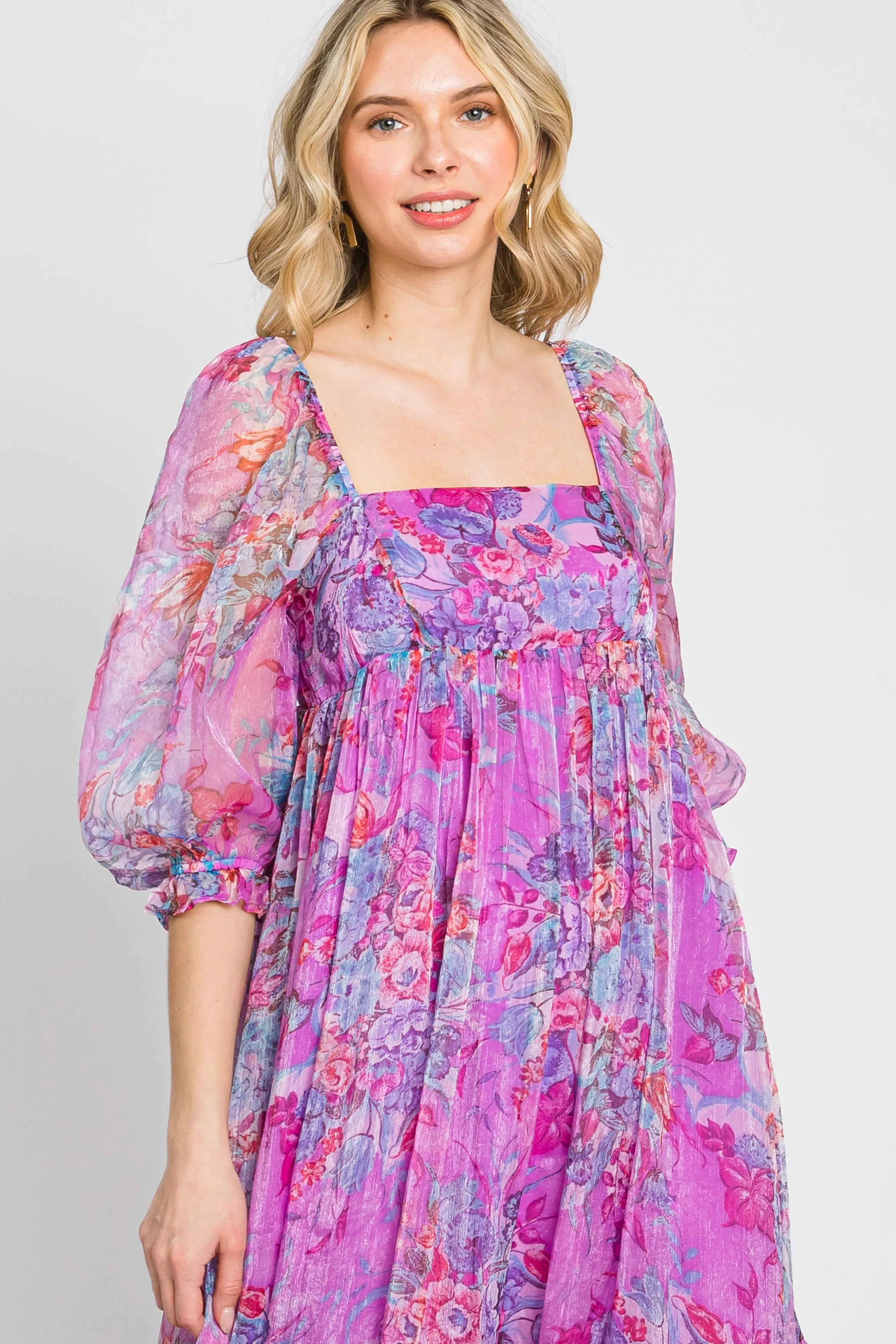 Pink Floral Shimmer Chiffon Midi Dress sold by Pinkblush product image thumbnail 4