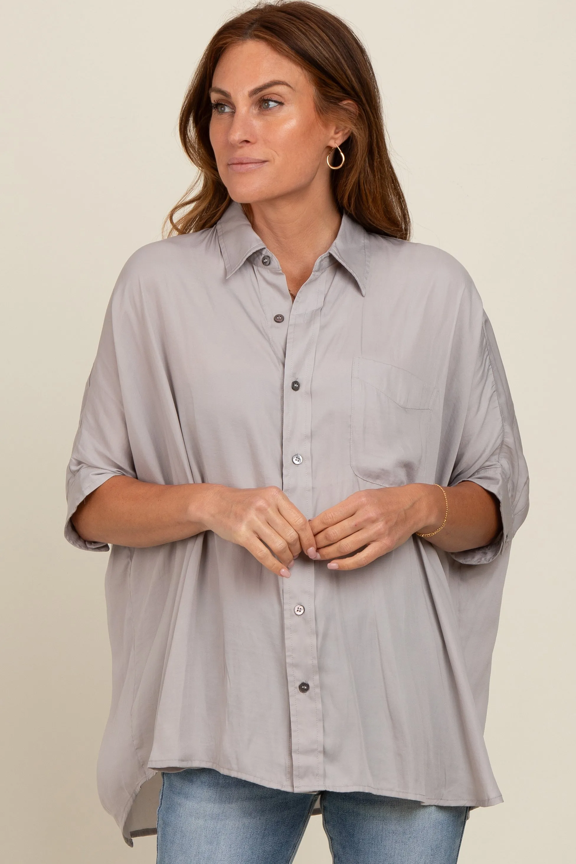 Grey Satin Oversized Shirt sold by Pinkblush product image thumbnail 2