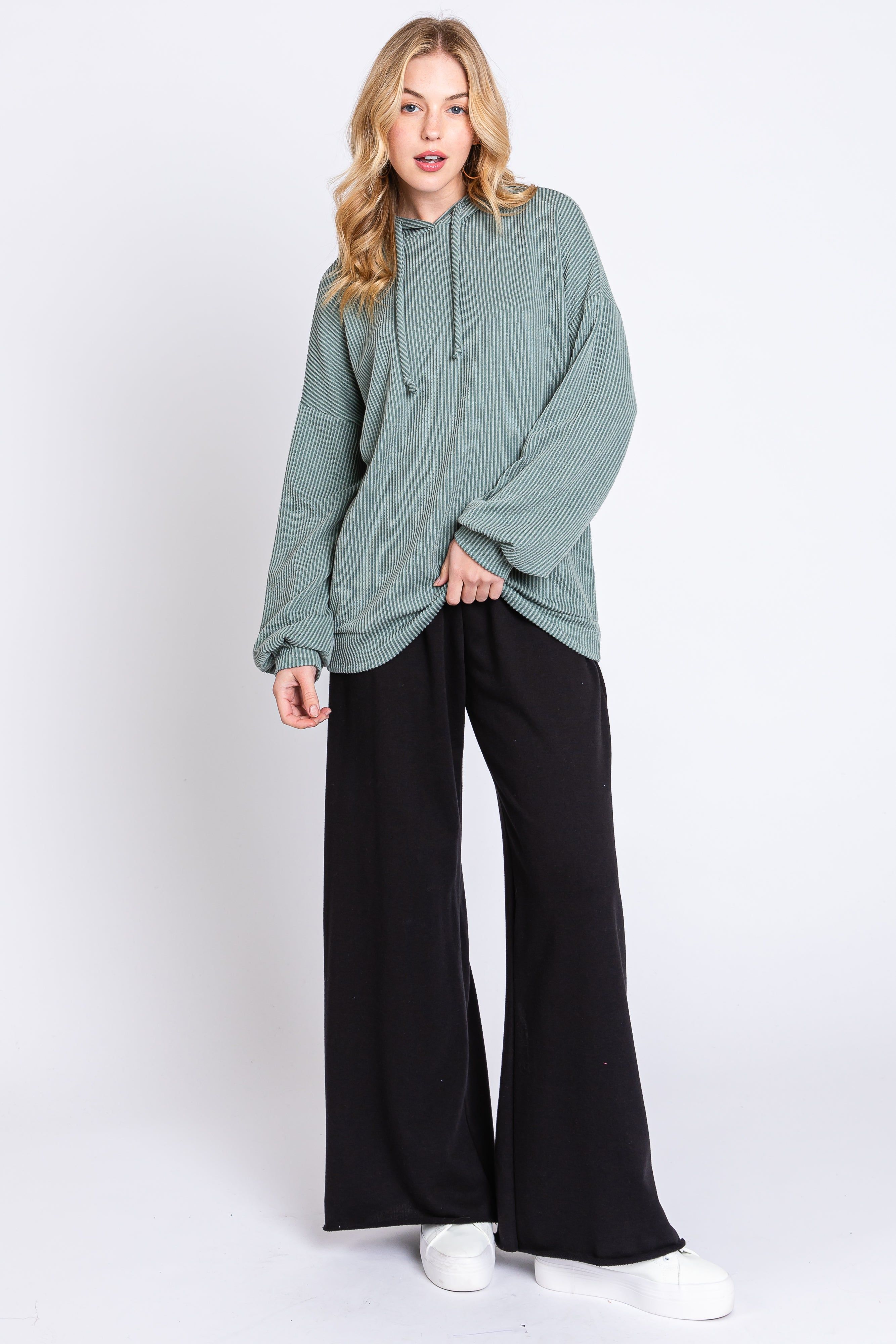 Light Olive Ribbed Hooded Top sold by Pinkblush product image thumbnail 2