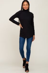 Black Long Sleeve Ribbed Turtleneck Top sold by Pinkblush