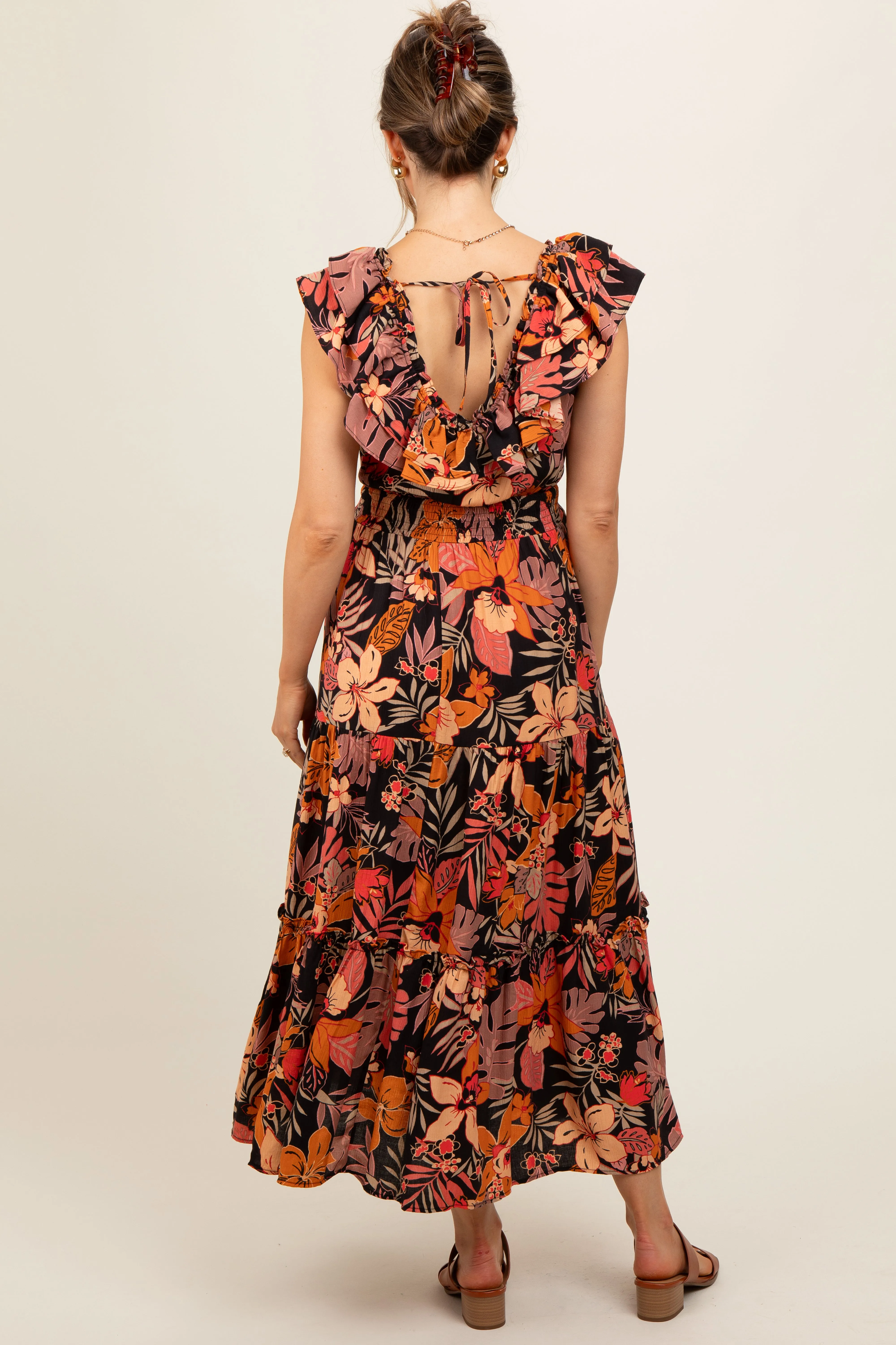 Black Ruffle V-Neck Tiered Maternity Maxi Dress sold by Pinkblush product image thumbnail 5