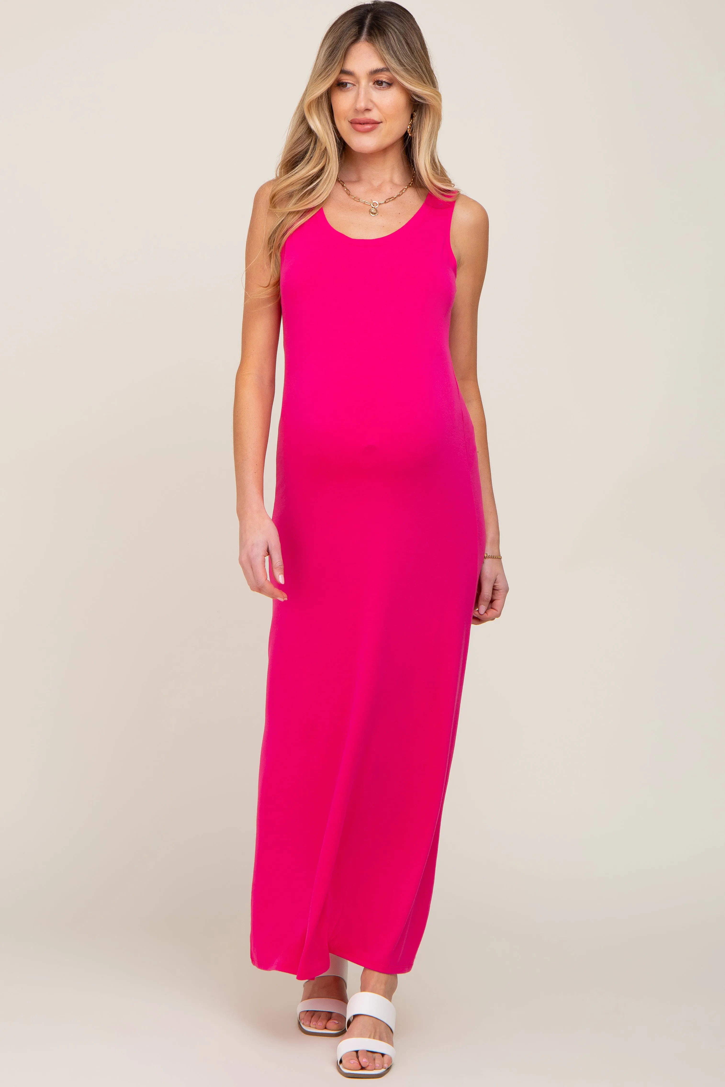Fuchsia Sleeveless Maternity Maxi Dress sold by Pinkblush product image thumbnail 4