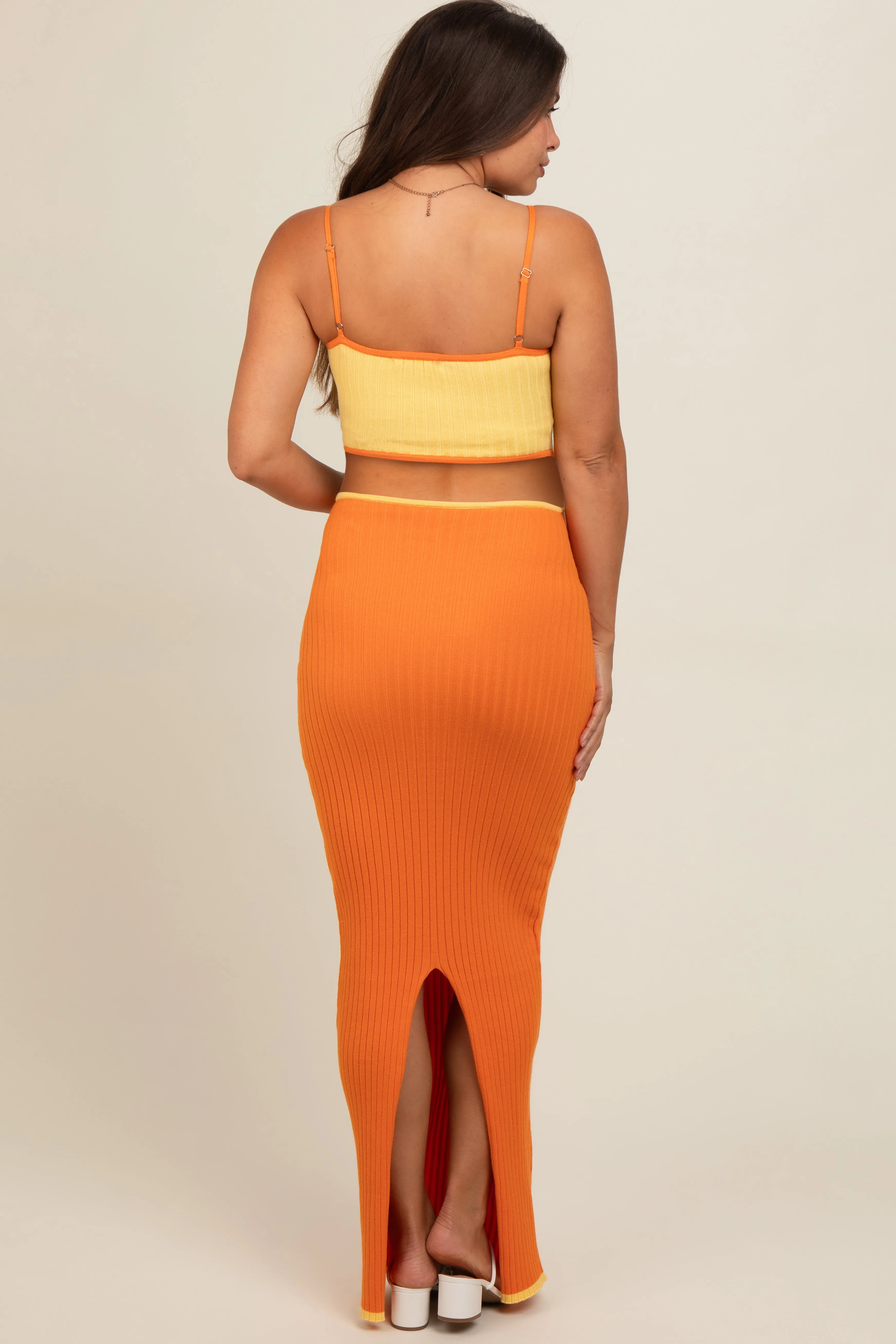 Orange Colorblock Fitted Maternity Maxi Dress sold by Pinkblush product image thumbnail 3