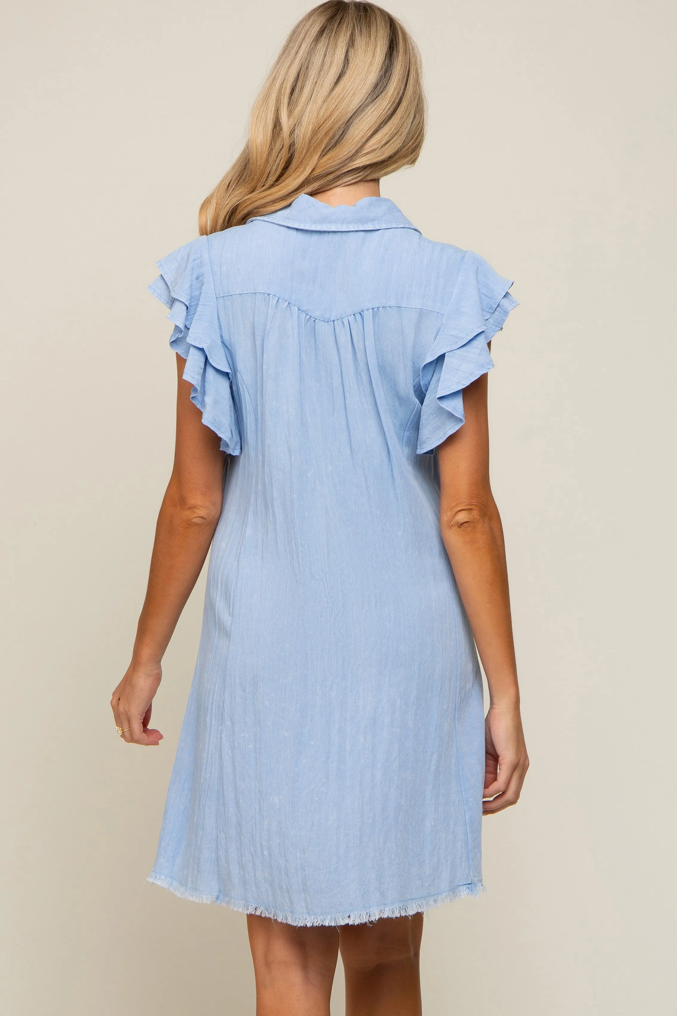 Light Blue Chambray Ruffle Sleeve Button Up Maternity Dress sold by Pinkblush product image thumbnail 4