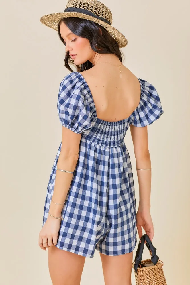 Navy Blue Gingham Cutout Romper sold by Pinkblush product image thumbnail 3