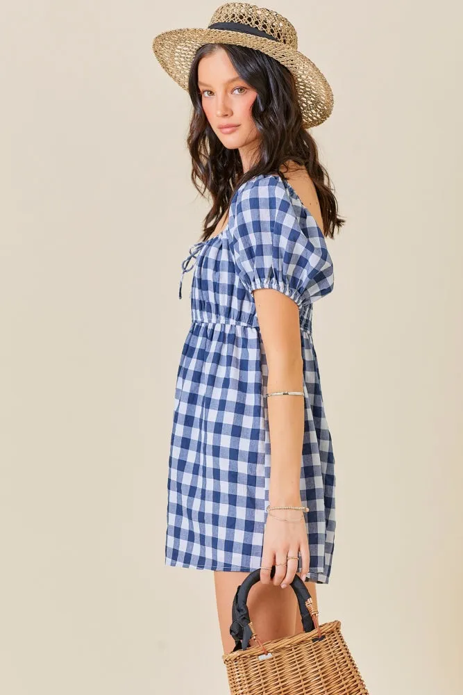 Navy Blue Gingham Cutout Romper sold by Pinkblush product image thumbnail 2