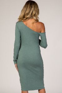 PinkBlush Dusty Green One Shoulder Fitted Midi Maternity Dress sold by Pinkblush