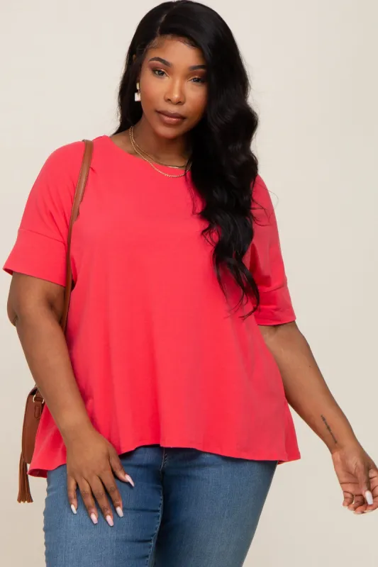 Coral Oversized Short Cuffed Dolman Sleeve Tee sold by Pinkblush