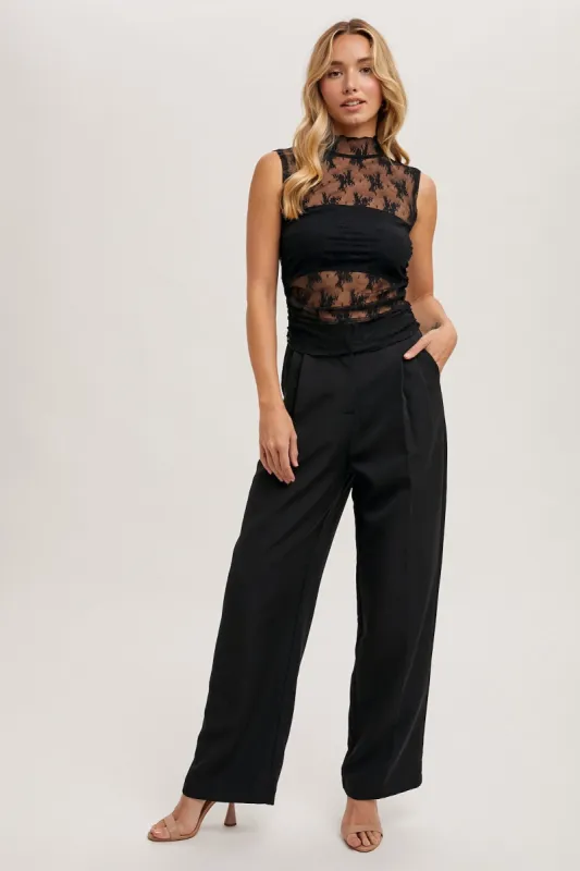 Black Pleated Wide Trouser Pants sold by Pinkblush