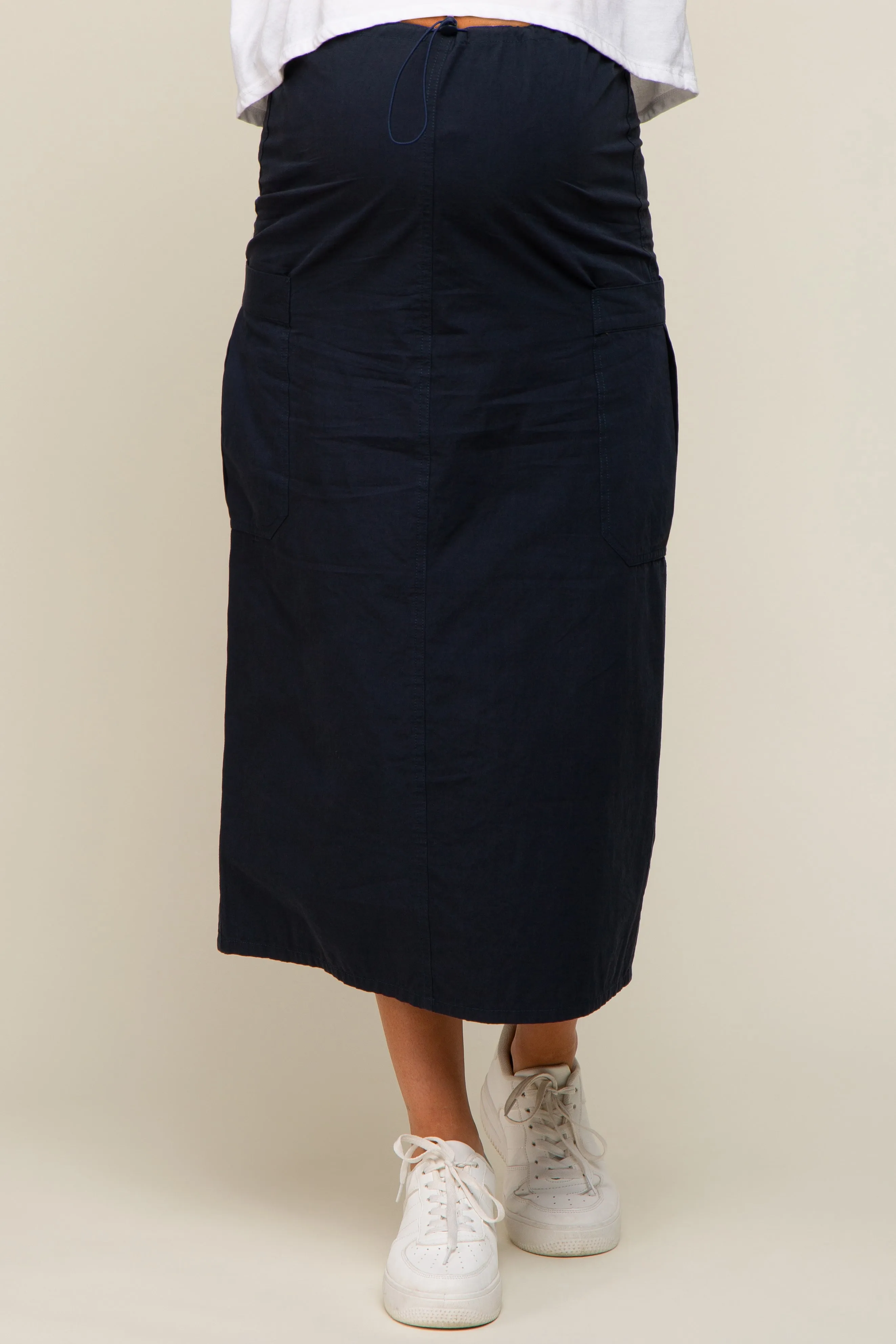 Navy Blue Drawstring Pocket Maternity Maxi Skirt sold by Pinkblush product image thumbnail 3