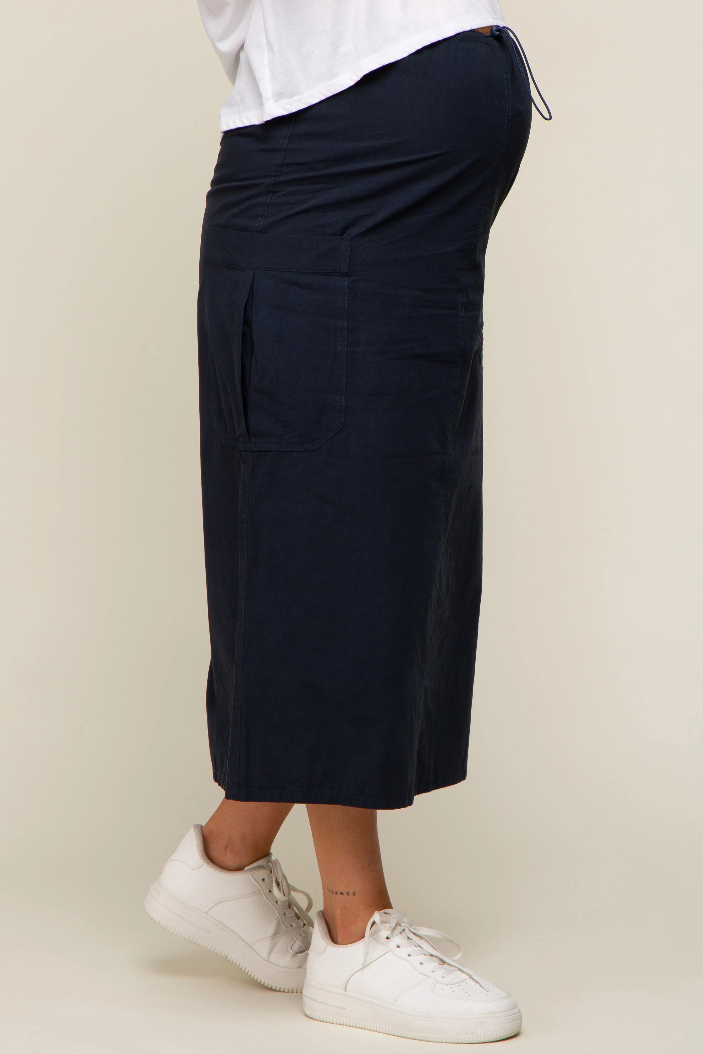Navy Blue Drawstring Pocket Maternity Maxi Skirt sold by Pinkblush product image thumbnail 4