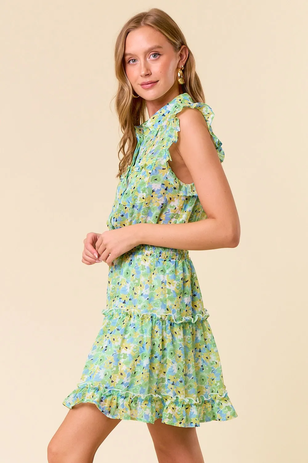 Lime Lemon Floral Printed Chiffon Sleeveless Button-Down Mini sold by Pinkblush product image thumbnail 2
