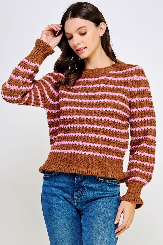 Brown Pink Striped Knit Sweater sold by Pinkblush