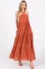 Rust Halter Tiered Maternity Maxi Dress sold by Pinkblush