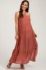 Rust Halter Tiered Maternity Maxi Dress sold by Pinkblush