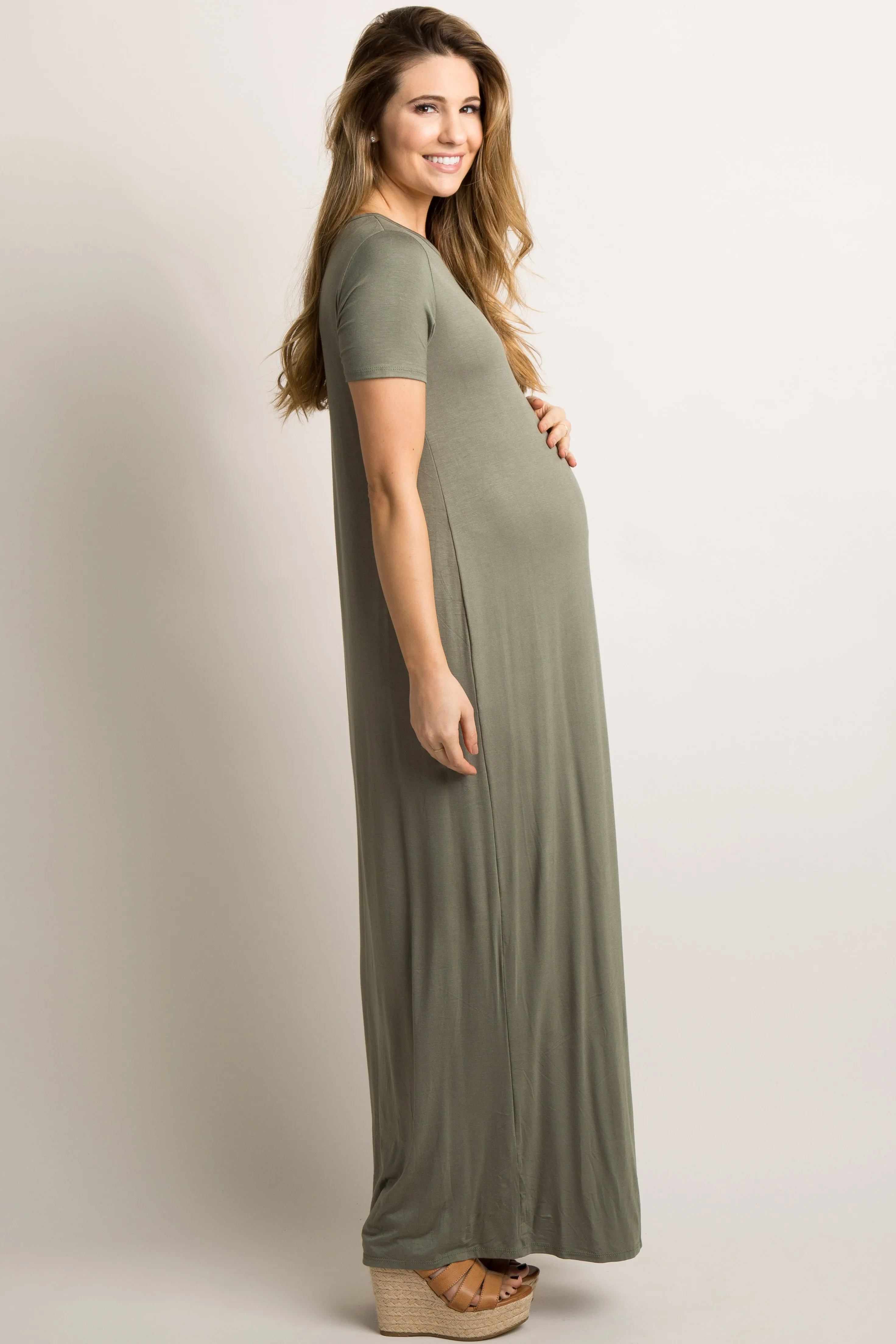 PinkBlush Olive Basic Side Slit Maternity Maxi Dress sold by Pinkblush product image thumbnail 3