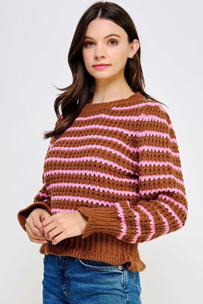 Brown Pink Striped Knit Sweater sold by Pinkblush product image thumbnail 2