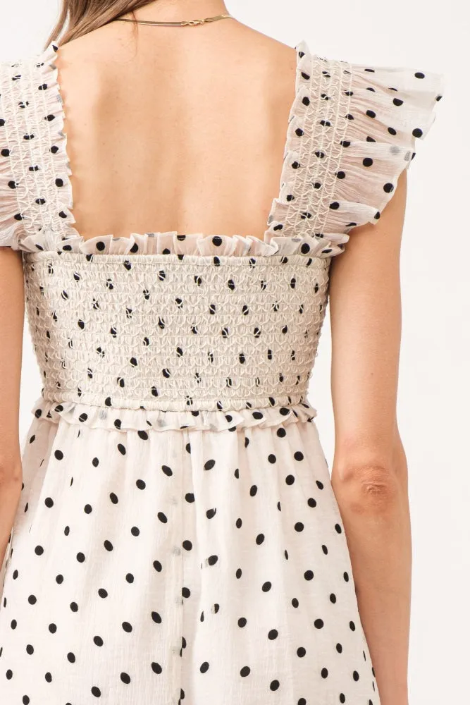 Ivory Polka Dot Smocked Midi Dress sold by Pinkblush product image thumbnail 5