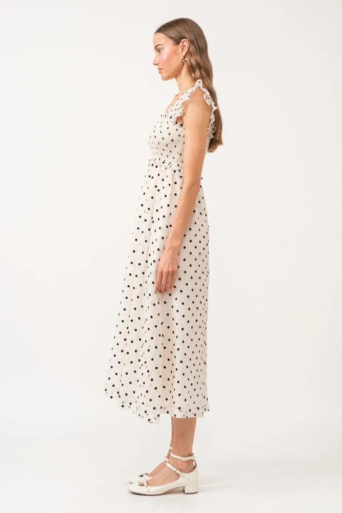Ivory Polka Dot Smocked Midi Dress sold by Pinkblush product image thumbnail 2