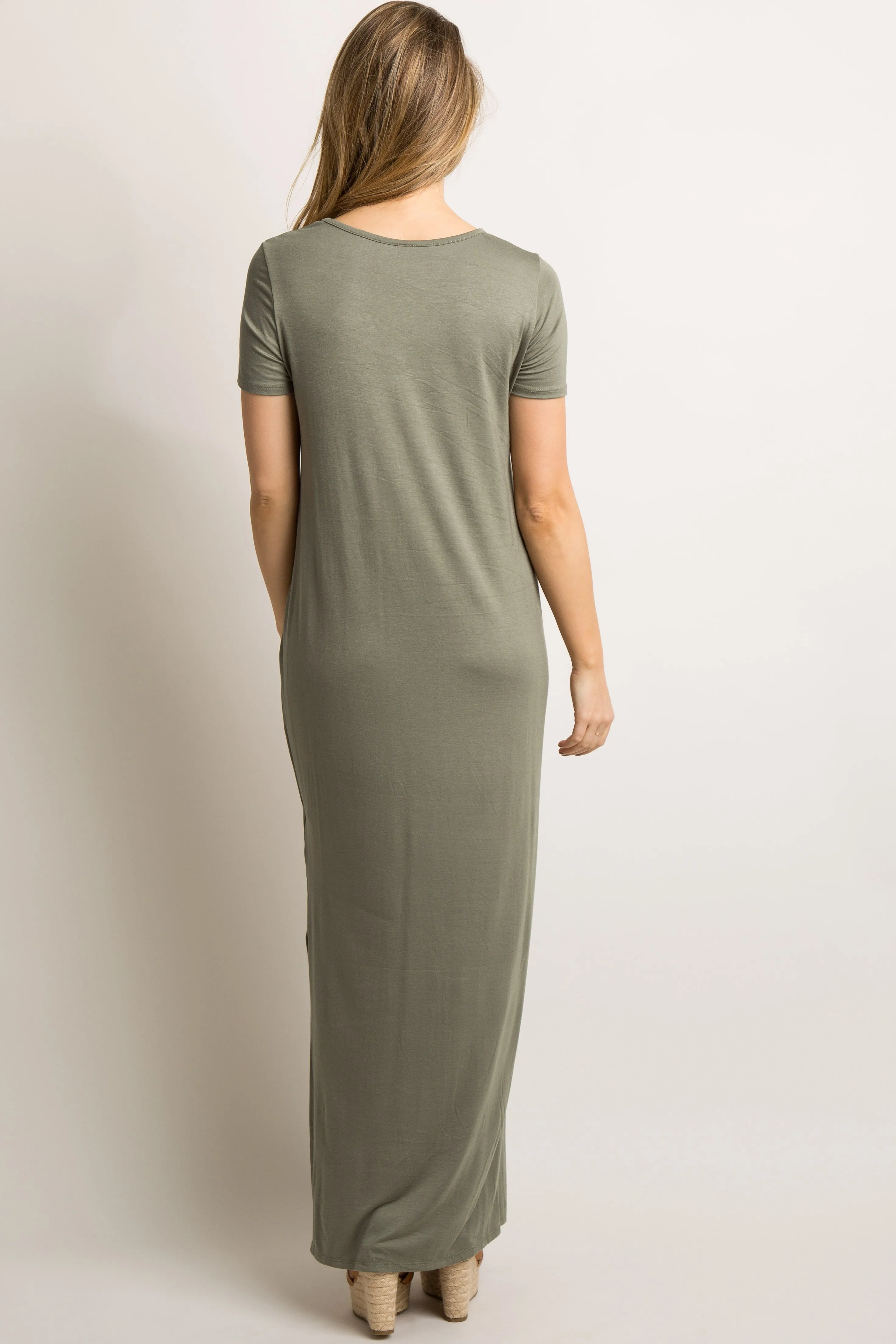 PinkBlush Olive Basic Side Slit Maternity Maxi Dress sold by Pinkblush product image thumbnail 4