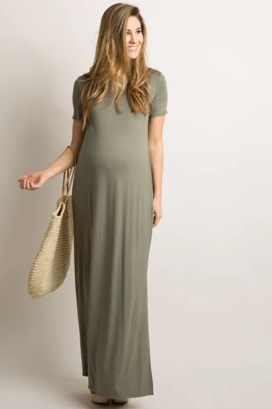 PinkBlush Olive Basic Side Slit Maternity Maxi Dress sold by Pinkblush