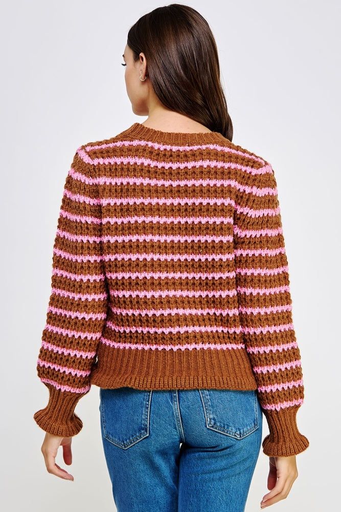 Brown Pink Striped Knit Sweater sold by Pinkblush product image thumbnail 3