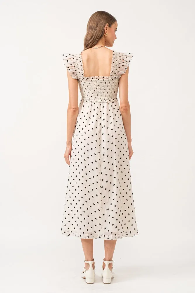 Ivory Polka Dot Smocked Midi Dress sold by Pinkblush product image thumbnail 3