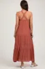 Rust Halter Tiered Maternity Maxi Dress sold by Pinkblush