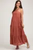Rust Halter Tiered Maternity Maxi Dress sold by Pinkblush