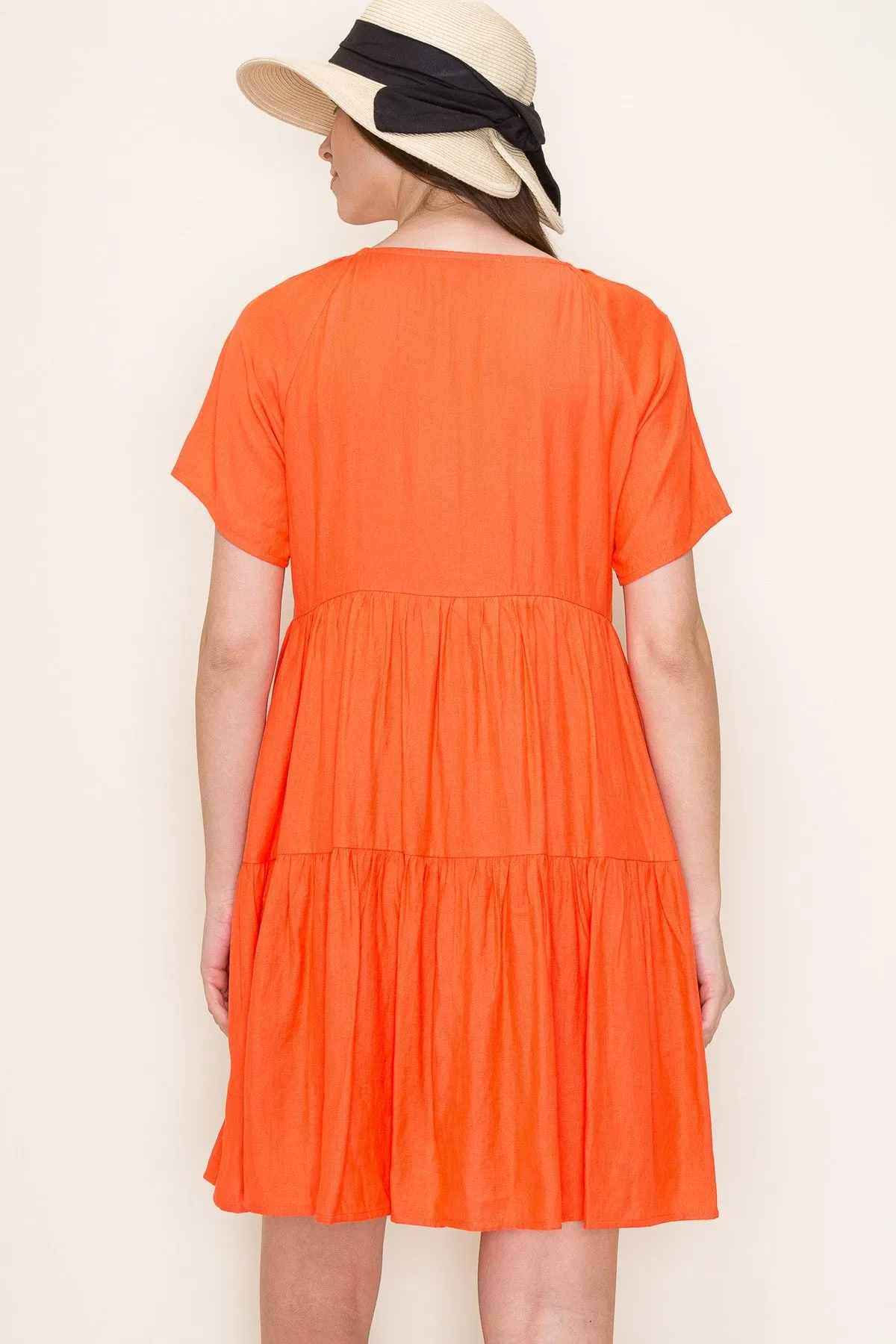 Orange V-Neck Tiered Short Sleeve Dress sold by Pinkblush product image thumbnail 4