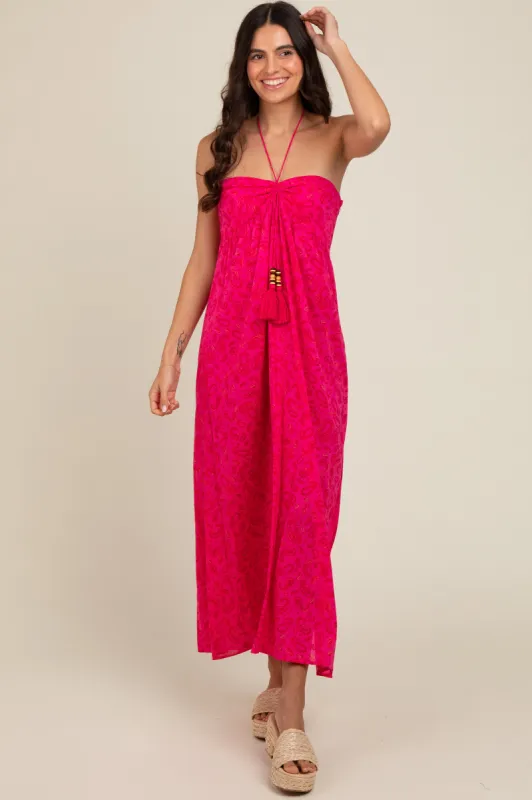 Fuchsia Paisley Print Halter Midi Dress sold by Pinkblush