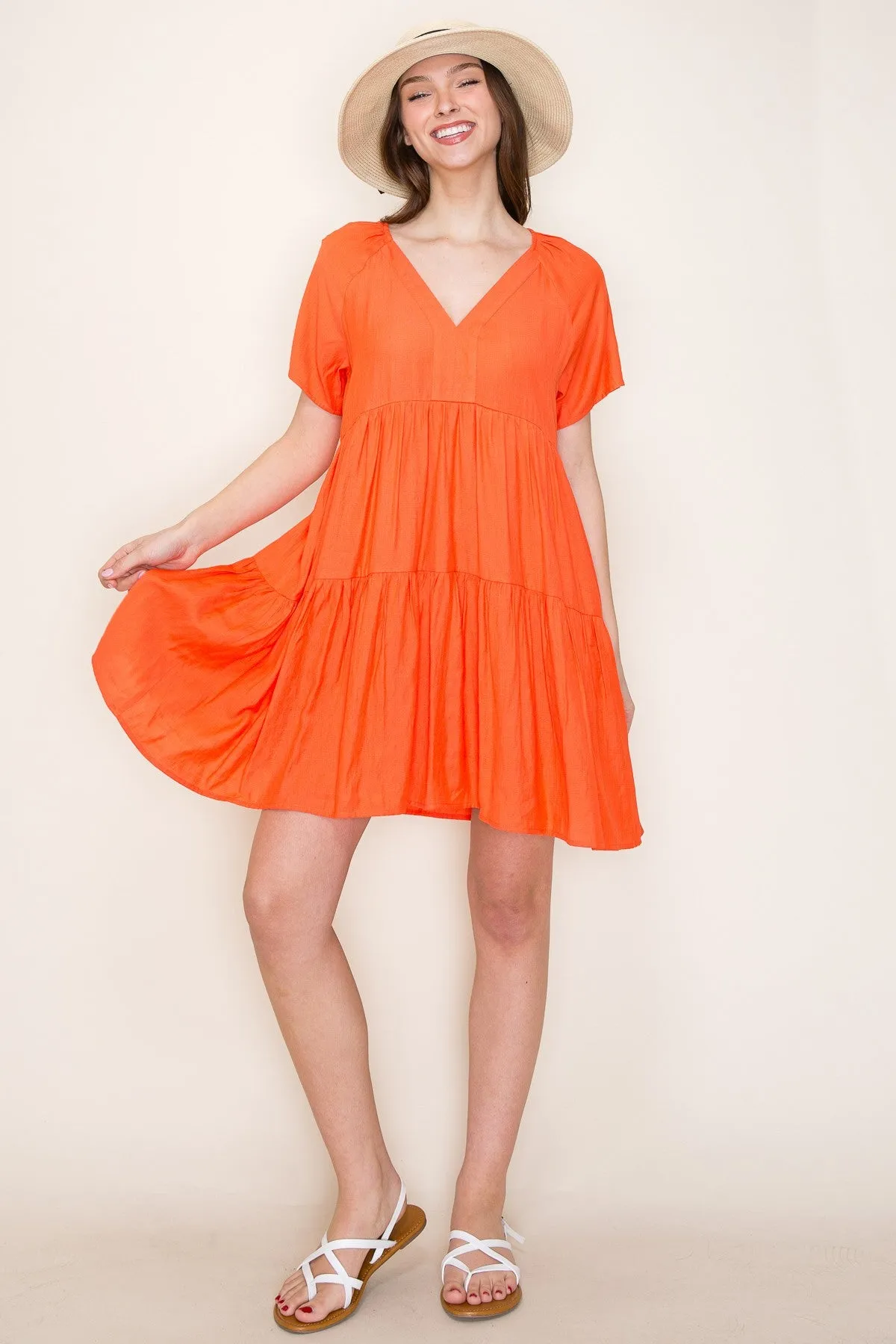 Orange V-Neck Tiered Short Sleeve Dress sold by Pinkblush product image thumbnail 5