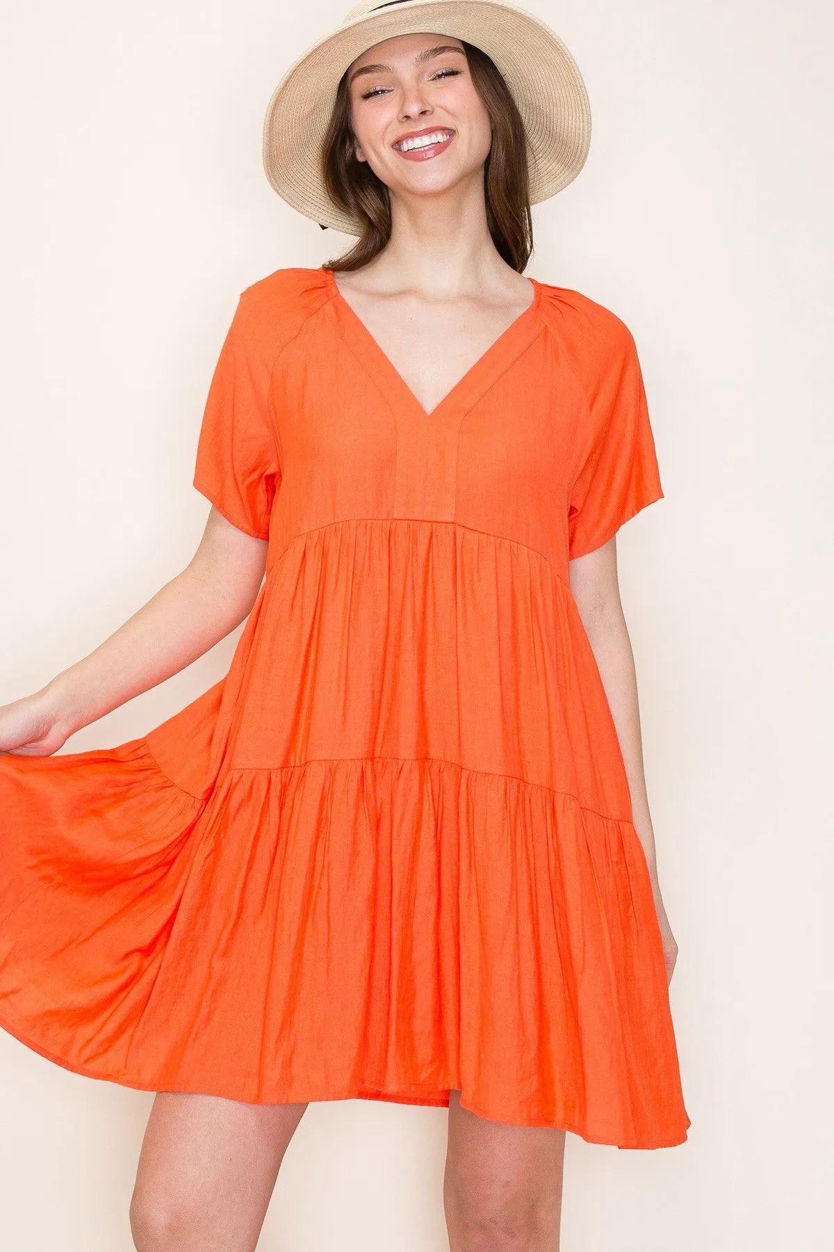 Orange V-Neck Tiered Short Sleeve Dress sold by Pinkblush product image thumbnail 2