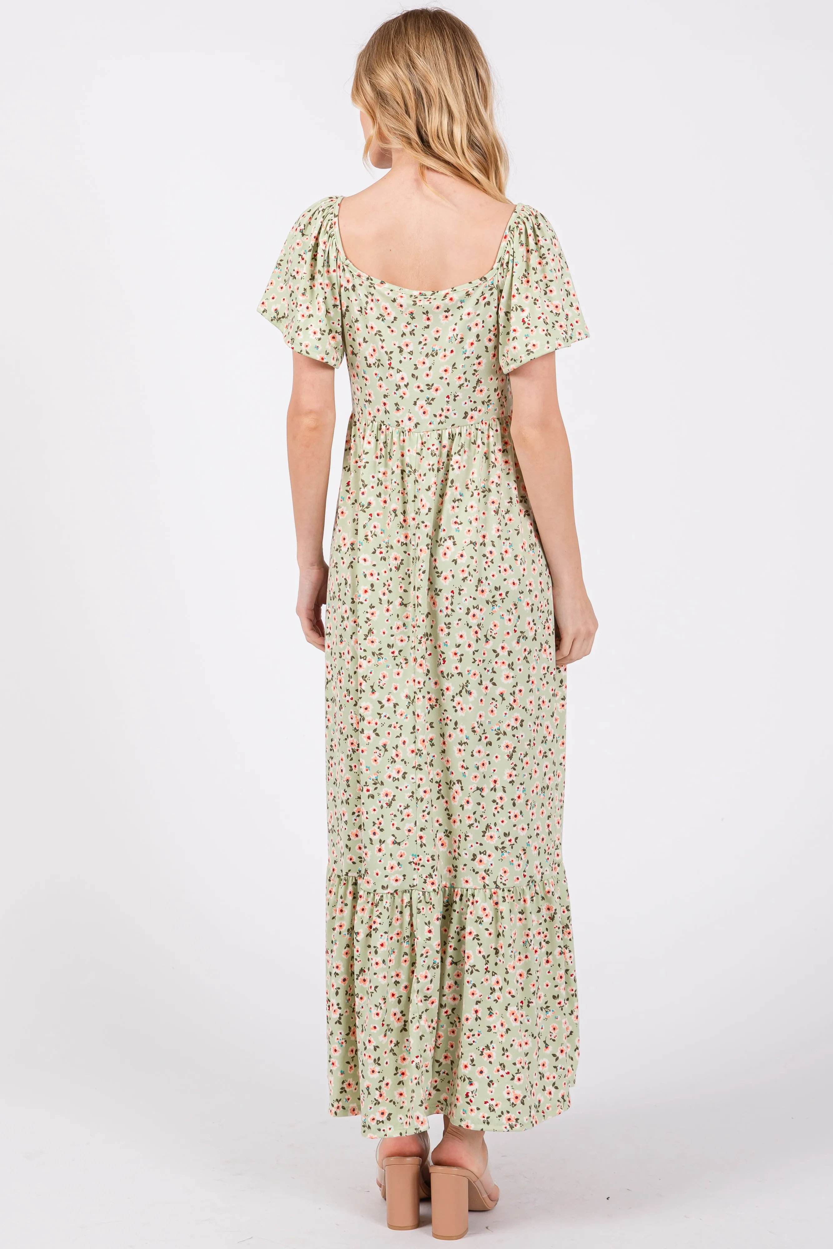 Light Green Floral Short Sleeve Maxi Dress sold by Pinkblush product image thumbnail 3