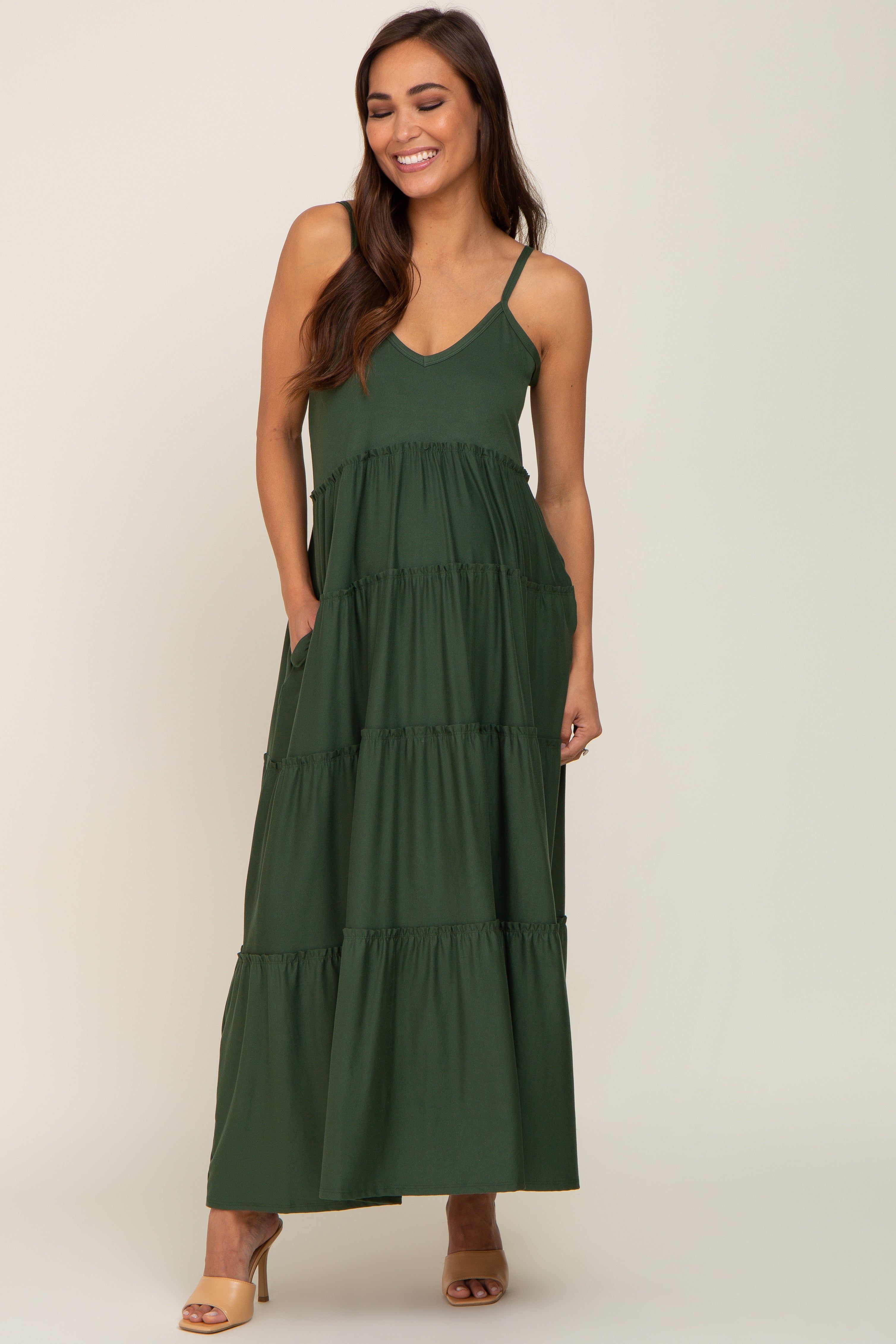 Light Blue Tie Strap Ruffle Maternity Maxi Dress sold by Pinkblush product image thumbnail 3